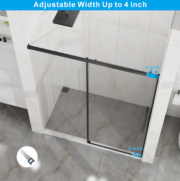 English Elm Goodyo 60" W X 72" H Semi-Frameless Sliding Shower Door With Easy-Clean Glass & Matte Black Hardware D163118750