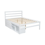 English Elm Full Size Wood Platform Bed With Removable Storage Shelves, Built-In Two Storage Drawers For Added Convenience, White