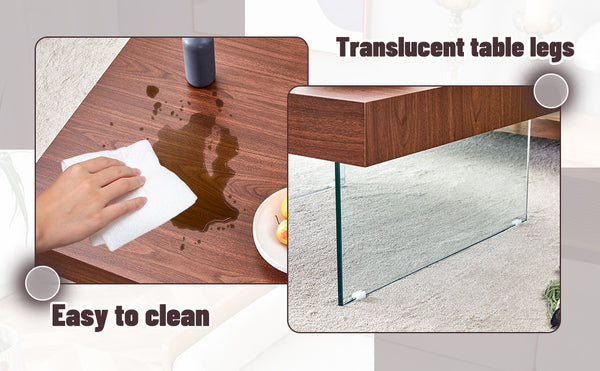 English Elm Walnut Square MDF Coffee Table 31.5"x31.5" with Tempered Glass Legs, Thick 4" Top, Anti-Slip Pads W1151P233512