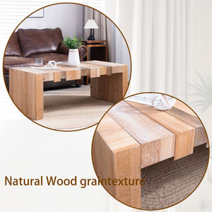 English Elm 48.2" Rustic Modern Coffee Table 48.2” Centerpiece with Wood-Grain Finish, Block Legs, Durable Manufactured Wood Elegance W2729P309445