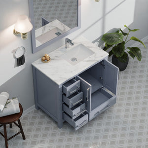 English Elm Dark Grey Bath Vanity Set With Right Offset Design, Ample Storage & Matching Mirror For Modern Spaces B2731S00509