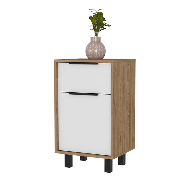 English Elm Luxor Z Nightstand with Superior Top, Drawer & Cabinet Storage, Modern White Pine Finish, 16.2x14.3x27.5 in Multicolor 26 L x 18 W x 4 H B128P148937