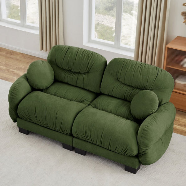 English Elm Pleated Chenille Two Seater Modular Sofa with Curved Armrests and Ergonomic Foam Cushions Green W5656S00046