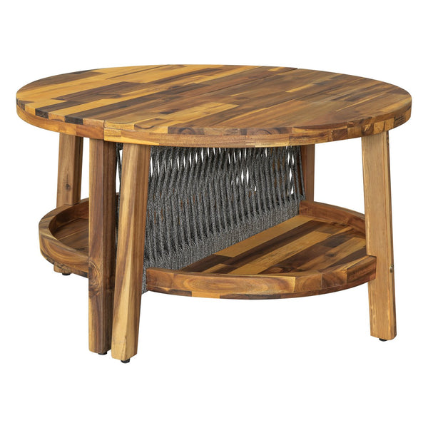 English Elm U_STYLE 6-Person Outdoor Seating Group with Acacia Coffee Table, Cushions, High-Density Foam Comfort Beige WY000428AAA