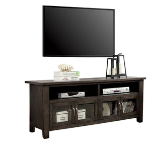 English Elm Transitional TV Console with Dual Cabinets and Open Shelves, 60" Media Stand with Rear Wire Access Gray 63 L x 24 W x 9 H B2741P361926