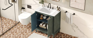 English Elm Christopher Knight Home® - 30" Vintage Bathroom Vanity with Rectangle Ceramic Sink, Rubber Wood Legs, Soft-Close Doors, Adjustable Shelves Antique blue green,Teal N817P245316B