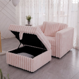 English Elm 44.9"Soft Modular Sofa with Removable Zipper Cushions, Hidden Hydraulic Storage, Easy Cleanability Light Pink W1767S00015