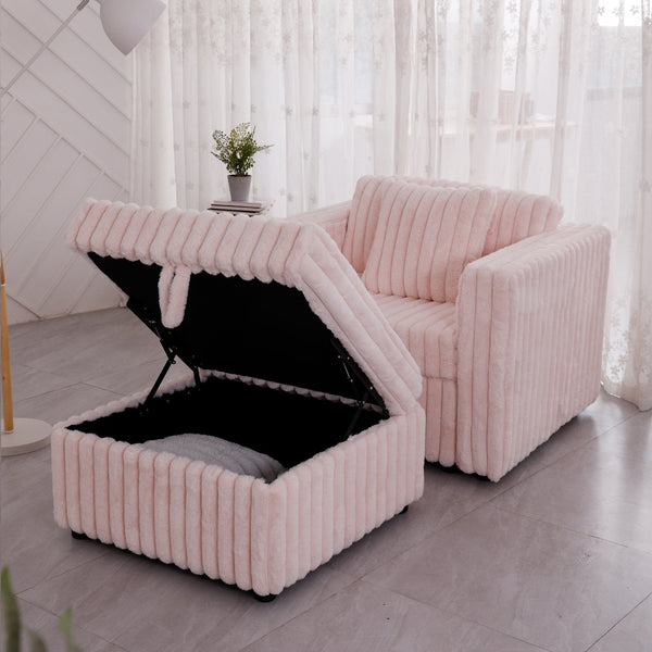 English Elm 44.9"Soft Modular Sofa with Removable Zipper Cushions, Hidden Hydraulic Storage, Easy Cleanability Light Pink W1767S00015