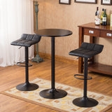 English Elm Belham Black Round Top With Black Leg and Base Metal Bar Table and 2 Swivel Black Bonded Leather Adjustable Bar Stool Bar Sets