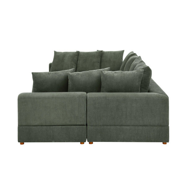 English Elm Haven Modular Corduroy Sectional Sofa — 6-Piece Low-Profile Design, Cozy Upholstery & Durable Support Green B343S00003