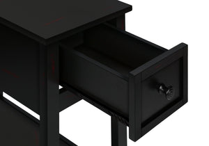 English Elm Accent 2-Tier Narrow End Table with Drawer and Shelf, Transitional Veneer Top, Solid Wood Legs for Compact Spaces Black 27 L x 15 W x 8 H B2710P219470