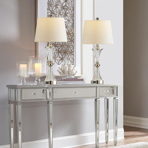 English Elm Touch Touch Control Table Lamps Set of 2 with Faux Snakeskin Finish, USB-C & A Ports, 3-Way Dimmable Ambient Lighting Silver W3355P391470