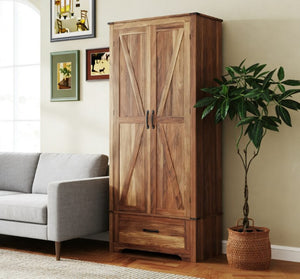 English Elm Kitchen Pantry Cabinet Tall Farmhouse Barn Door Storage with Adjustable Shelves Brown T3971P430946