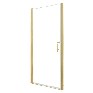 English Elm 34-36 in Frameless Pivot Shower Door Clear Tempered Glass with Brushed Gold Hardware W637P400612