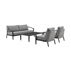 English Elm Aravine 4-Piece Outdoor Patio Lounge Set — Durable Aluminum & Wicker, Gray Removable Cushions, Seats 5 B2736S00022