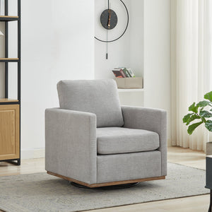 English Elm 30.7"W Square Swivel Accent Chair with Wavy Chenille Upholstery, Solid Wood Frame, 360° Comfort Lounge Light Gray W3188P280017