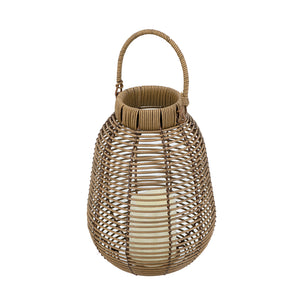English Elm 7.9x7.9x10.6" Poly Rattan Lantern with Realistic White LED Candle, Timer, Warm Flicker Ambiance Brown W2078P409469