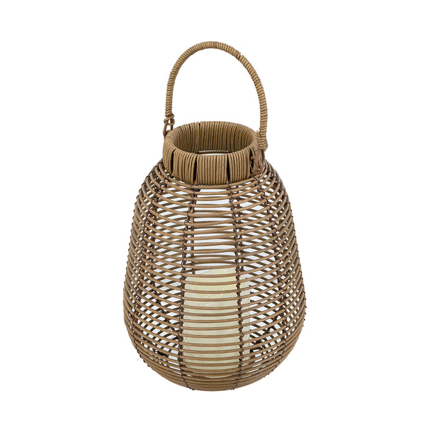 English Elm 7.9x7.9x10.6" Poly Rattan Lantern with Realistic White LED Candle, Timer, Warm Flicker Ambiance Brown W2078P409469