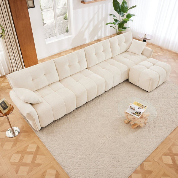 English Elm Modular Chenille Sectional Sofa with Ottoman Solid Wood Frame Living Room Seating White W714S01657