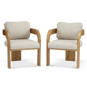 English Elm Christopher Knight Home® - 2-Pack Dining Chairs with Pillow Back and Curved Arms, Foam Seat Comfort, Sturdy Rubber Wood Frame Beige+Natural N779P298399B
