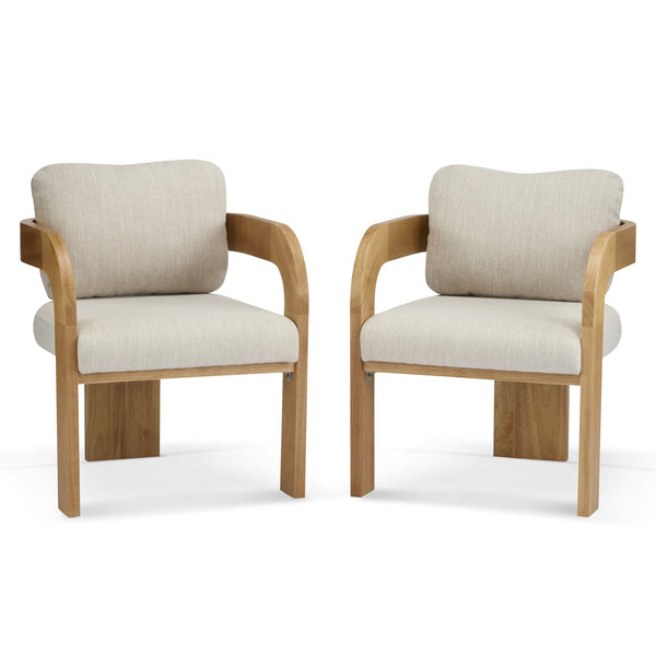 English Elm Christopher Knight Home® - 2-Pack Dining Chairs with Pillow Back and Curved Arms, Foam Seat Comfort, Sturdy Rubber Wood Frame Beige+Natural N779P298399B