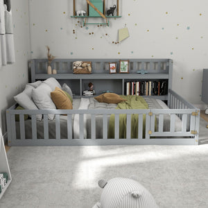 English Elm Twinhouse-sf-gy Solid Wood House Frame Floor Bed for Kids Cozy Low Profile W308P292335