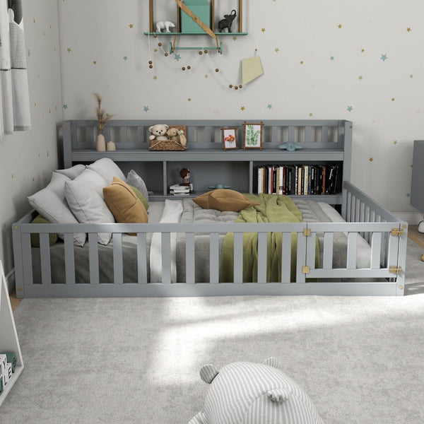 English Elm Twinhouse-sf-gy Solid Wood House Frame Floor Bed for Kids Cozy Low Profile W308P292335