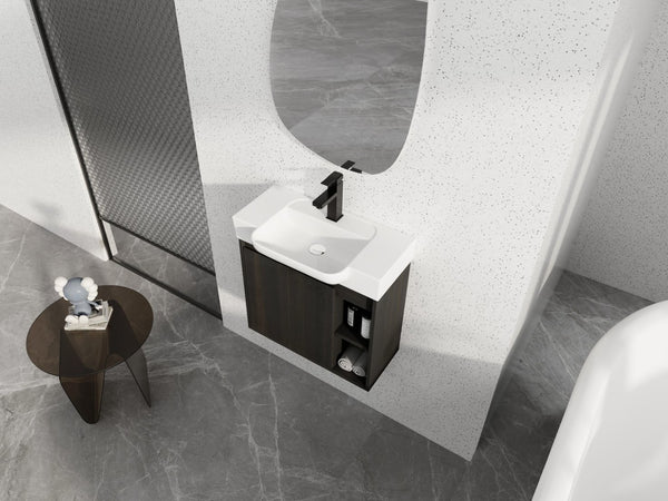 English Elm 24'' Floating Wall Mounted Bathroom Vanity with Ceramic Sink and Soft Close Cabinet Dark Oak W999P426634