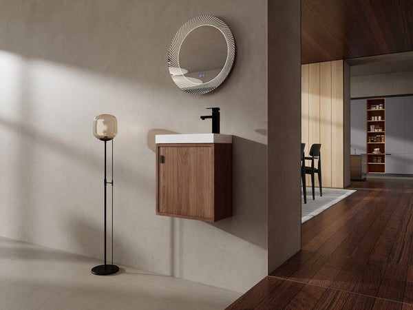 English Elm 18.5" Wall-Mounted Bathroom Vanity With Resin Sink, Soft-Close Door & Stylish Natural Walnut Finish W1972P362141