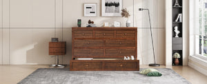 English Elm Murphy Cabinet Queen Bed Solid Pine Frame with Built-in Charging Station for Guest Rooms Walnut W504S00165