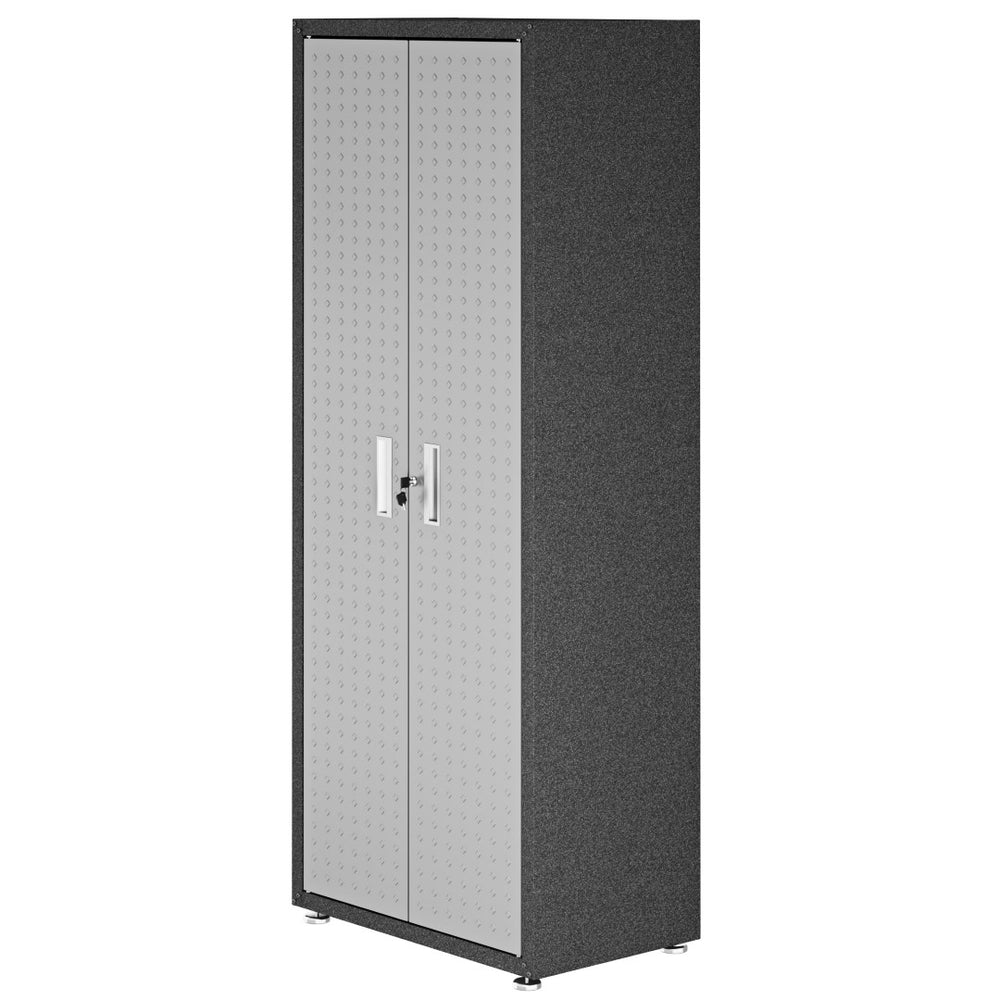English Elm Rolling Metal Garage Cabinet with Locking Doors Diamond Texture Industrial Storage Dark Grey B365P398230