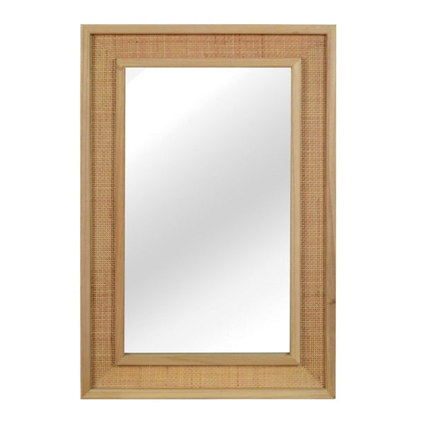 English Elm Natural Rattan Wrapped Solid Wood Frame Rectangle Mirror for Farmhouse Entryway Bath Natural Wood W2203P436620
