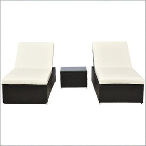 English Elm 3-piece Outdoor Reclining Chaise Lounge Set with Pe Rattan and Tempered Glass Table T3971S00089