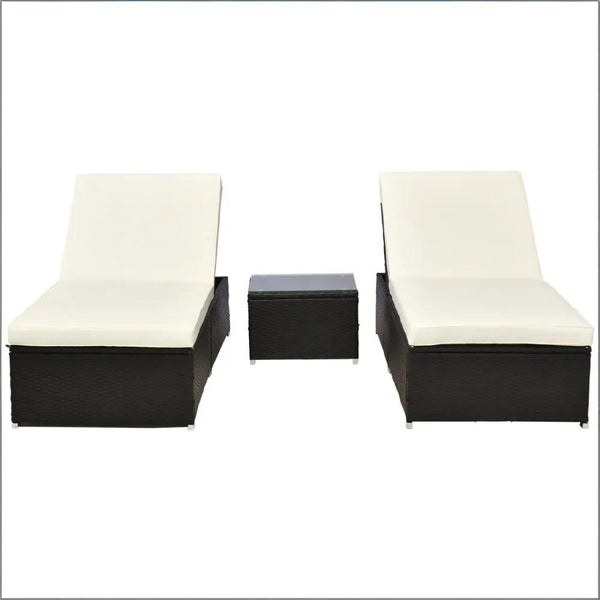 English Elm 3-piece Outdoor Reclining Chaise Lounge Set with Pe Rattan and Tempered Glass Table T3971S00089