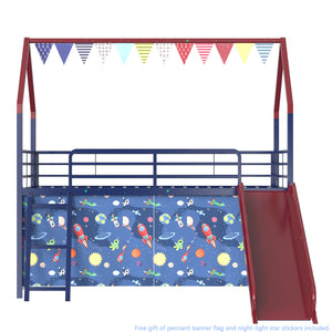 English Elm Jack Metal Junior Twin Loft Bed With Slide & Superhero Curtains - Safe, Fun & Space-Saving Design! B083P354666