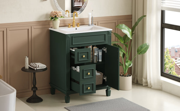 English Elm 24" Elegant Bathroom Vanity With Ceramic Sink - Space-Saving Design, 2 Drawers & Adjustable Shelf N710P318990F