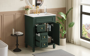 English Elm 24" French Inspired Bathroom Vanity with Ceramic Basin Soft Close Cabinet and 2 Drawers Green N710P318990F