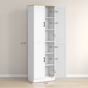 English Elm HOMCOM 67" Freestanding Kitchen Pantry Cabinet with 4 Doors, 6-Tier Adjustable Shelves, Rustic Charm White W2225P249923
