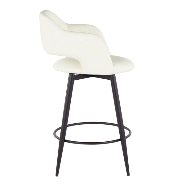 English Elm Margarite 26" Contemporary Counter Stool Set of 2 with Swivel, Faux Leather Upholstery, Footrest Cream B202S00350