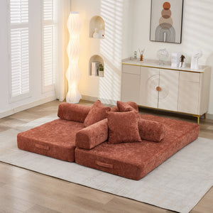 English Elm Comfy Chenille Folding Floor Sofa Bed with Armrest for Studio and Guest Rooms Orange W1143P401141