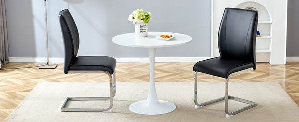 English Elm Table Set With Hourglass-Shaped Round Table & 4 Ergonomic Black Pu Chairs For Modern Dining Spaces W1151S03535-GIGA