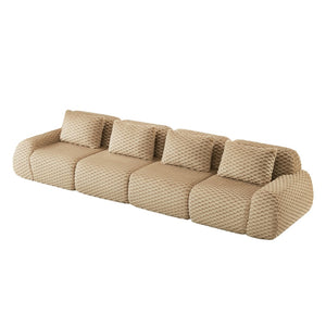 English Elm 146" Modular Flannelette Sectional Sofa Deep Seat Four Piece Living Room Couch Light Camel W714S01514