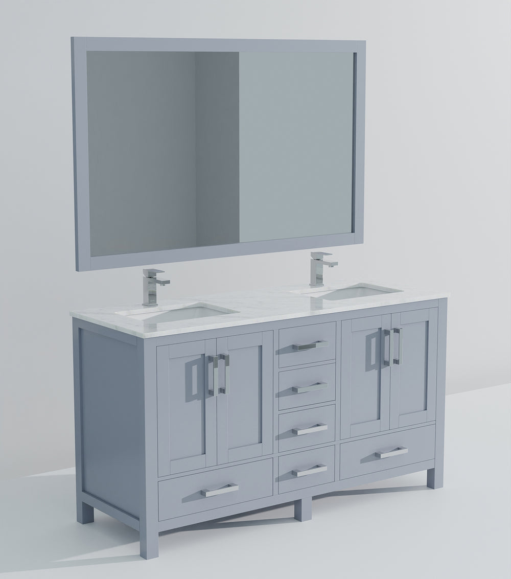 English Elm Dark Grey Double Bath Vanity 60 in W x 22 in D with Carrara Marble Top, Chrome Faucet & 58" Mirror Durable B2731S00992