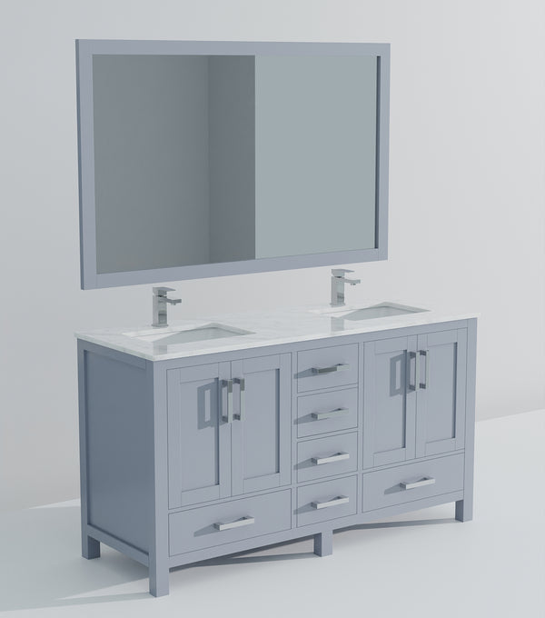 English Elm Dark Grey Double Bath Vanity 60 in W x 22 in D with Carrara Marble Top, Chrome Faucet & 58" Mirror Durable B2731S00992