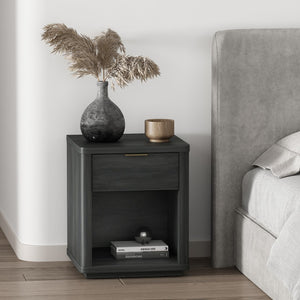 English Elm Evelyn 20" Charcoal Gray Nightstand With 1 Drawer & Open Shelf - Modern Design For Bedroom Storage B365P398530