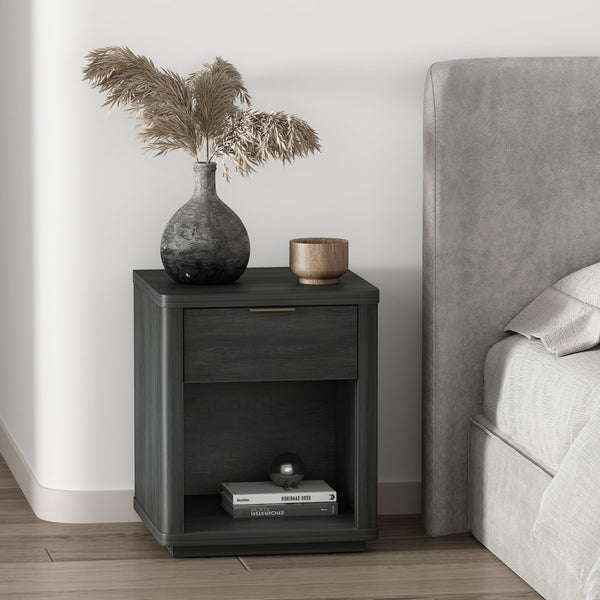 English Elm Evelyn 20" Charcoal Gray Nightstand With 1 Drawer & Open Shelf - Modern Design For Bedroom Storage B365P398530
