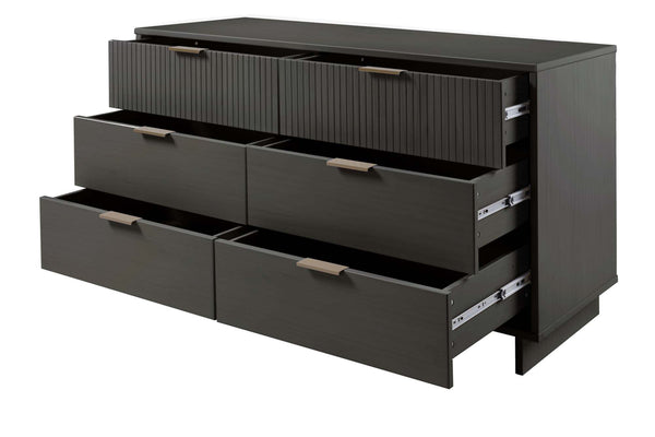 English Elm Granville 55" Dresser In Charcoal Gray - Chic 6-Drawer Storage With Ribbed Fronts & Gold Handles B365S00090