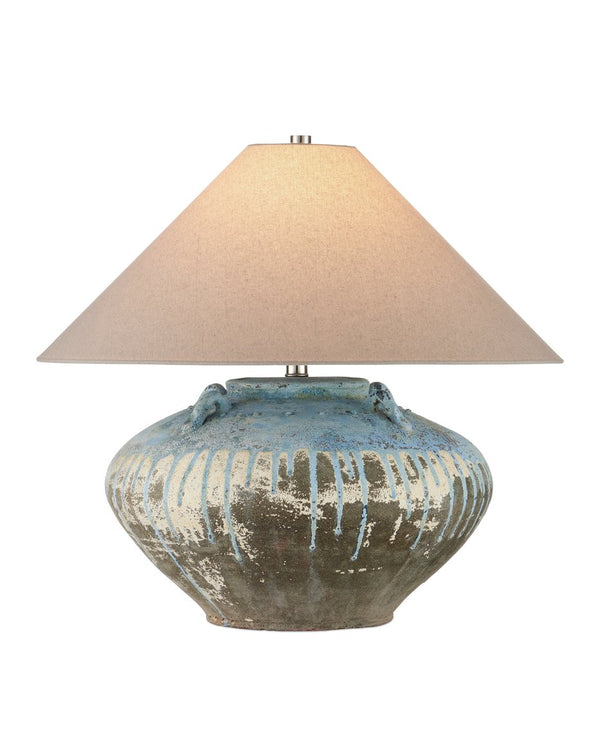 Currey & Company Catania Antique Blue Drip Table Lamp – Handcrafted Terracotta With Unique Glaze, 2ft Bold Statement Piece Blue Terracotta 6000-1044-currey-company