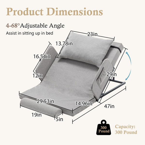 English Elm Electric Adjustable Bed Backrest With Safety Rails - 300 Lbs Capacity, 4-68° Lift, Easy Care Cover W1422P352935