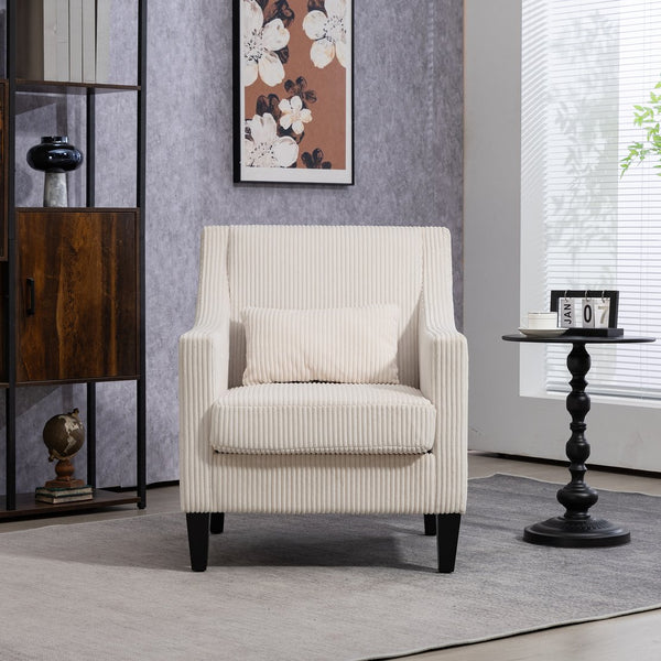 English Elm COOLMORE Modern Accent Chair with Plush Corduroy Upholstery, Solid Wood Frame and Two Pillows Beige W395P195355
